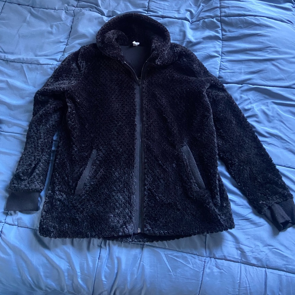 Ideology Women Quilted Faux-Fur Fleece Winter Jacket Full-Zip Black Small